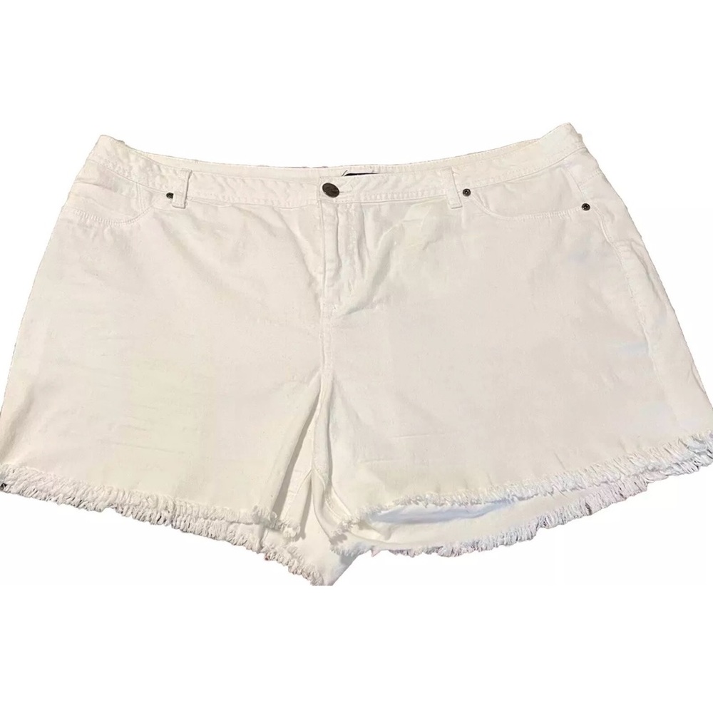 HZ Denim Women's White Denim Jean Shorts, Size 20W Frayed Hem